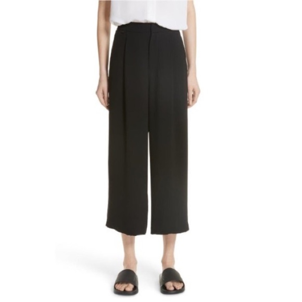 Vince Wide Leg Black Crop Pleated Pants